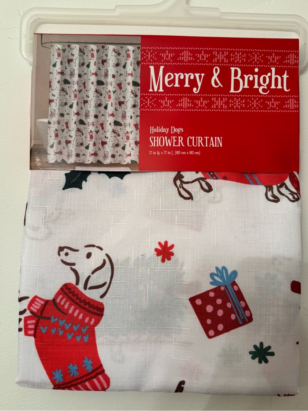 Holiday Dogs Shower Curtain - Red & White